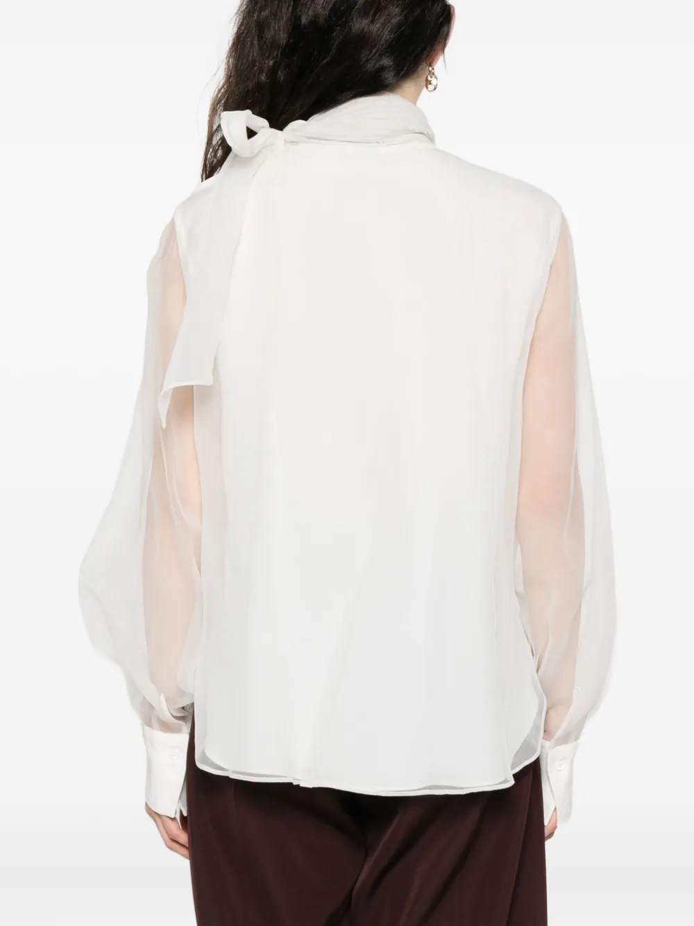 Brunello Cucinelli bow-detail long-sleeve blouse Wit