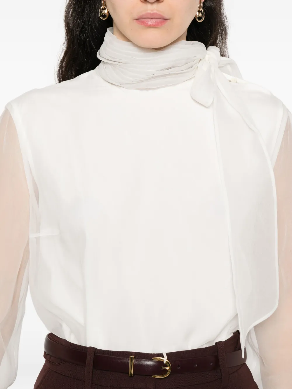 Brunello Cucinelli bow-detail long-sleeve blouse Wit
