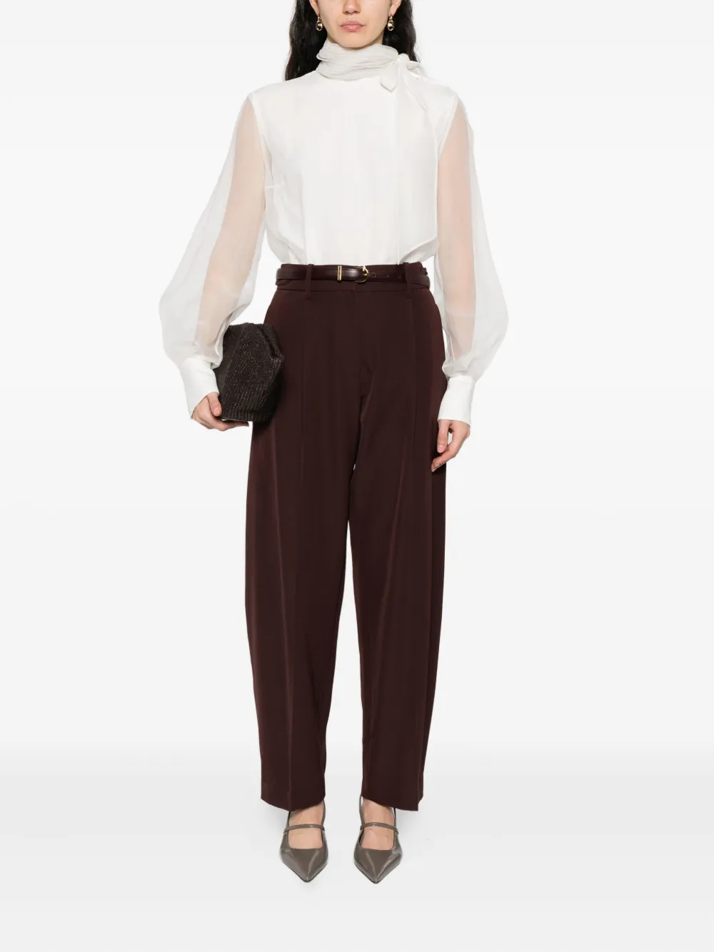 Brunello Cucinelli bow-detail long-sleeve blouse - Wit