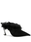 Mugler 110mm feather-trim pointed-toe mules - Black