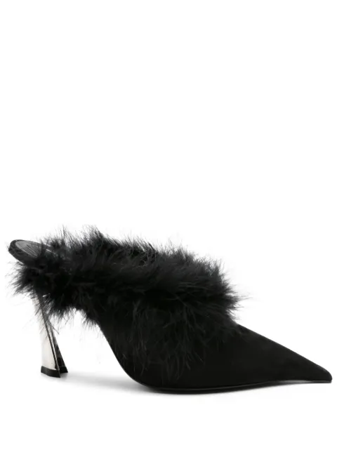 Mugler 110mm feather-trim pointed-toe mules