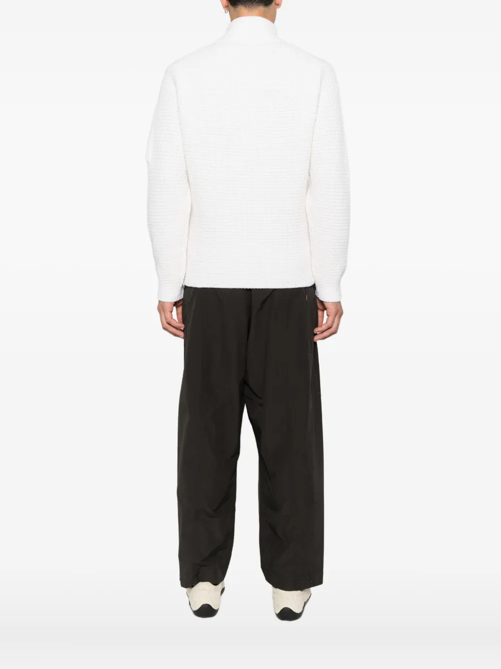 C.p. Company Zip-front Waffle-knit Cardigan In Neutral