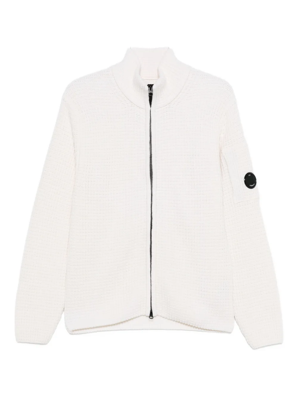 C.p. Company Zip-front Waffle-knit Cardigan In Neutral