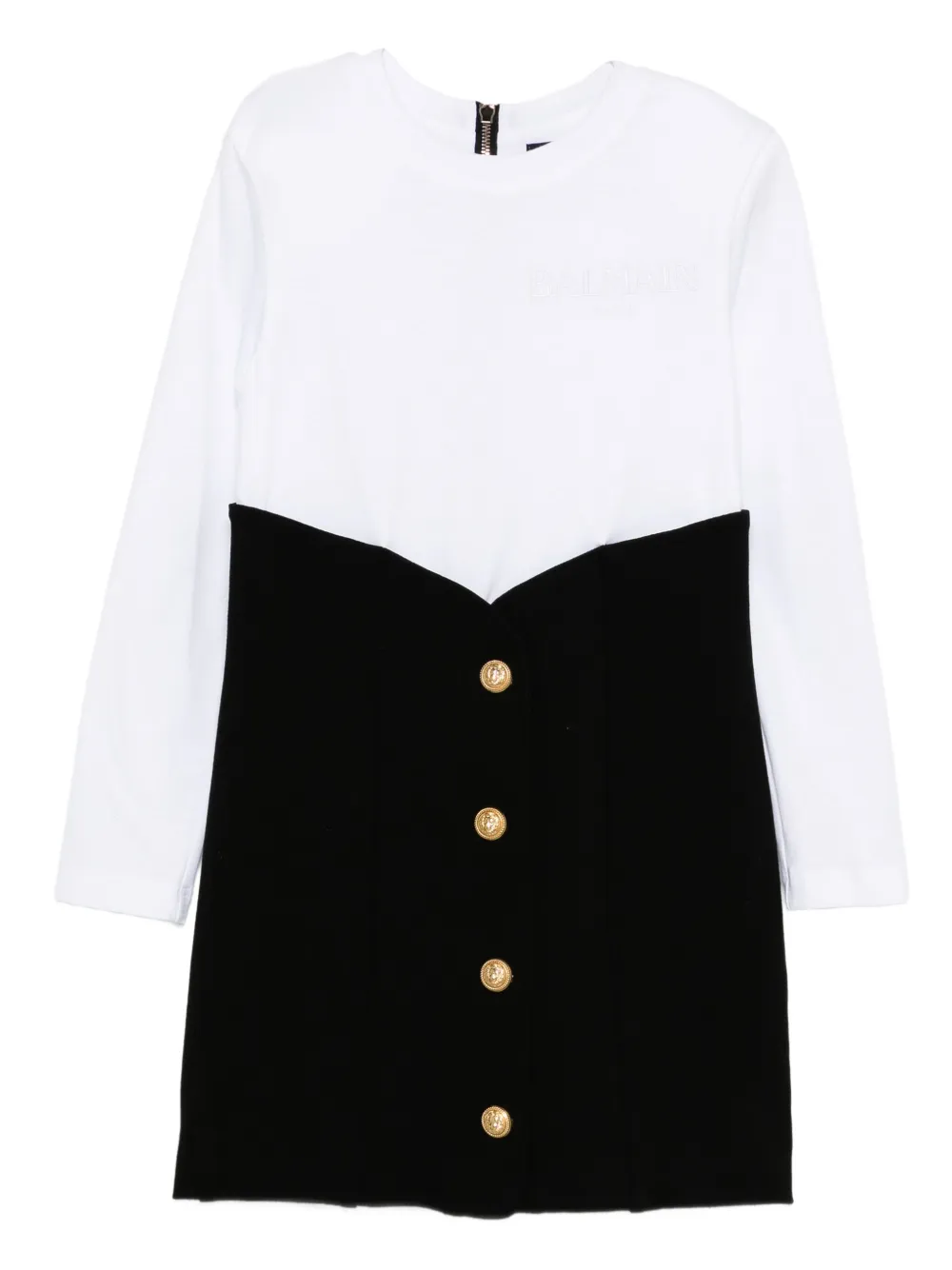 Balmain Kids' Colourblock Button-detail Dress In White