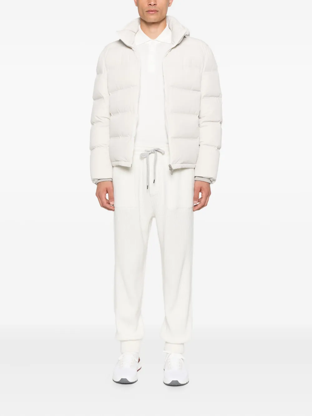 Brunello Cucinelli Men Cashmere English Rib Knit Track Pants In White