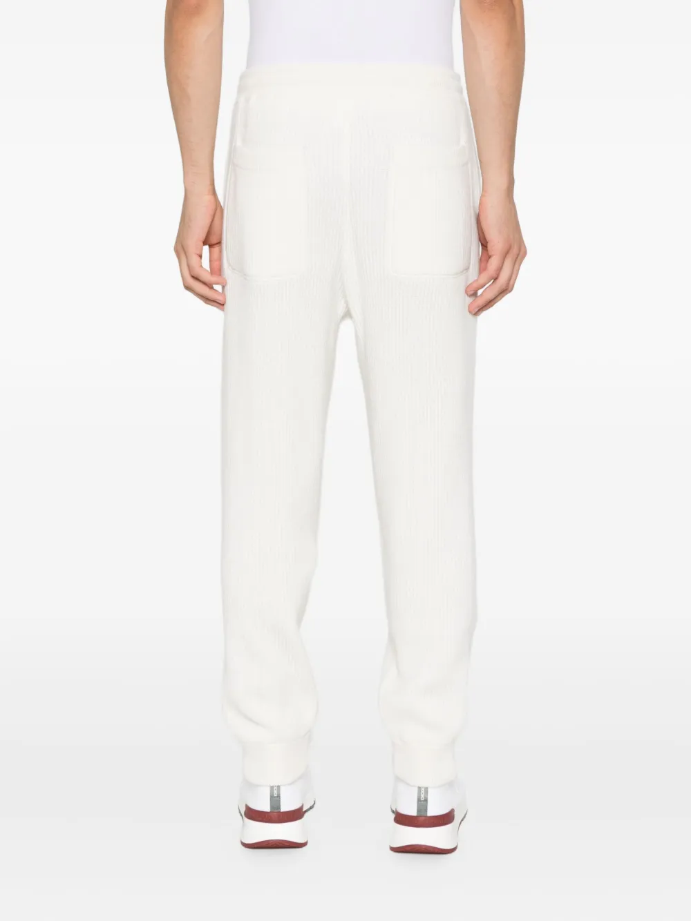 Brunello Cucinelli Men Cashmere English Rib Knit Track Pants In White