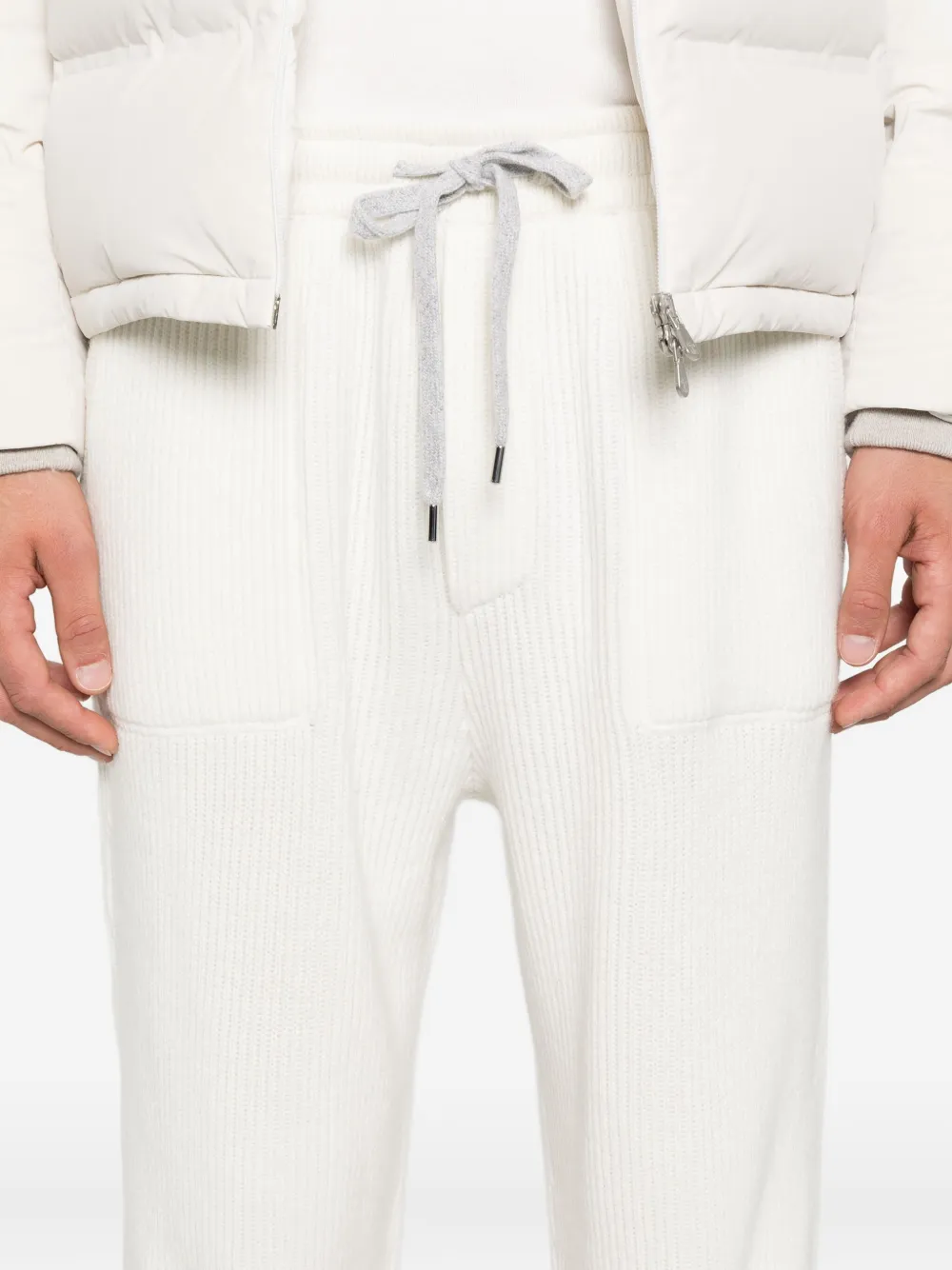 Brunello Cucinelli Men Cashmere English Rib Knit Track Pants In White