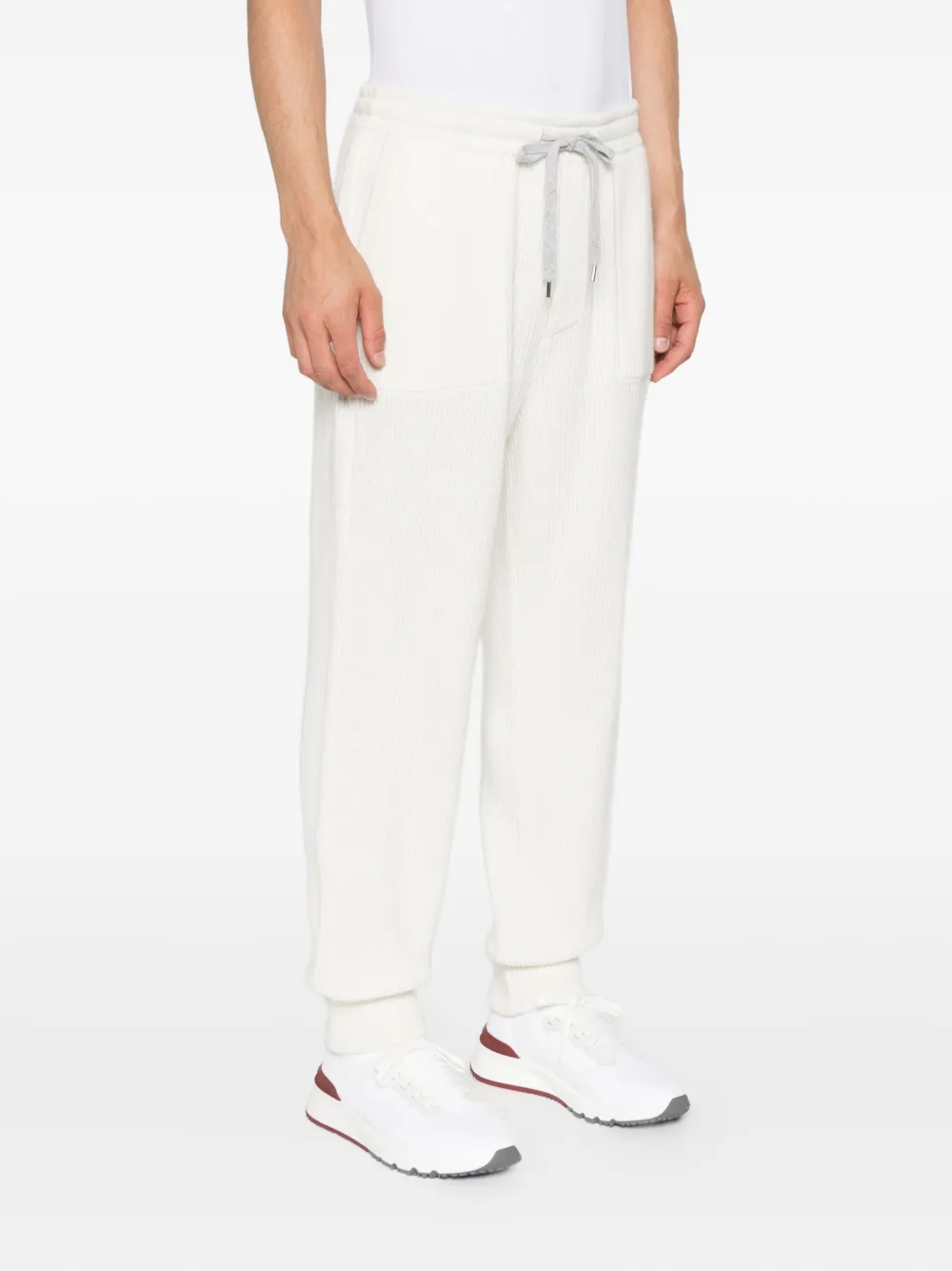 Brunello Cucinelli Men Cashmere English Rib Knit Track Pants In White