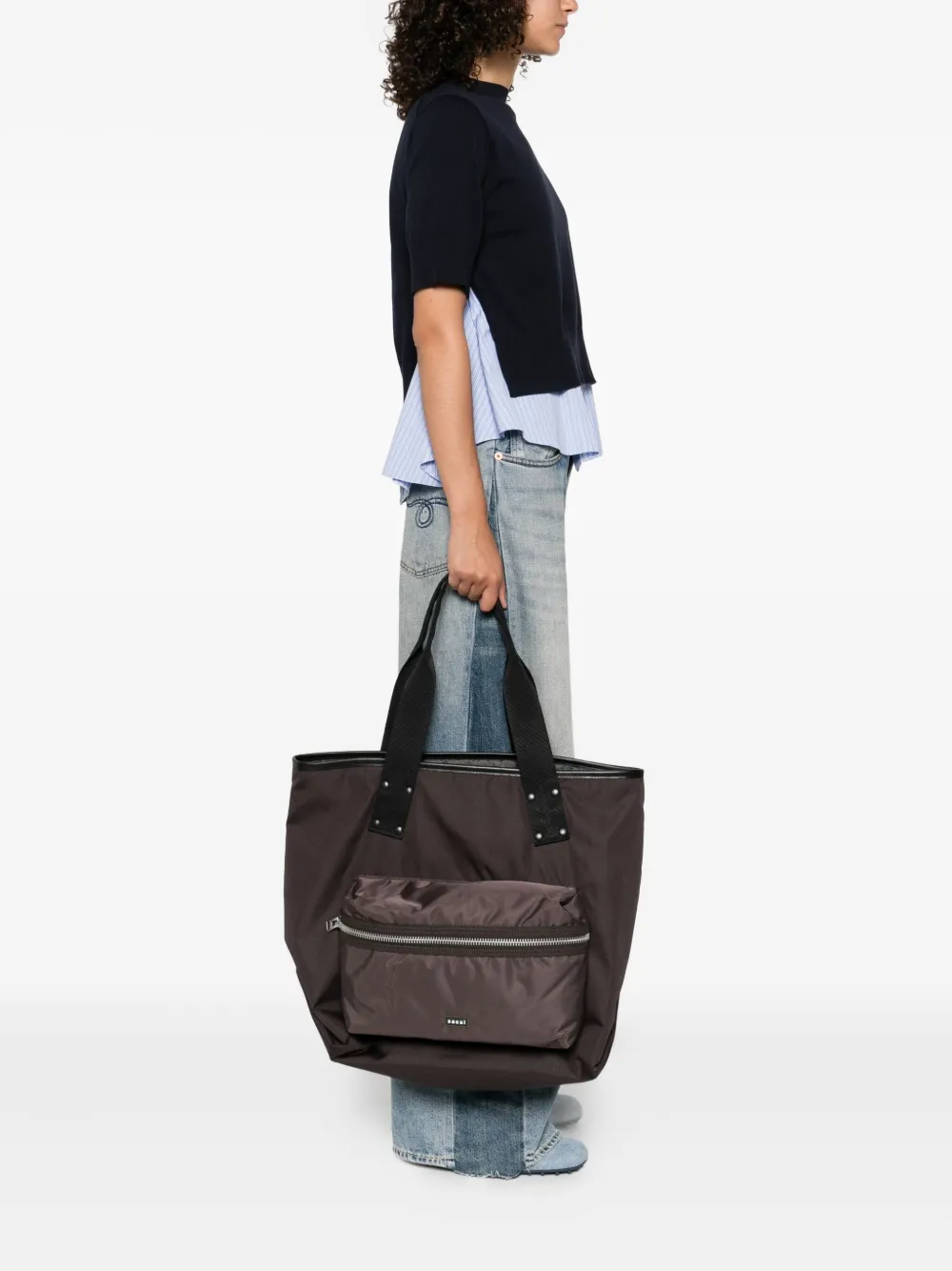 sacai detachable-pouch tote bag Bruin