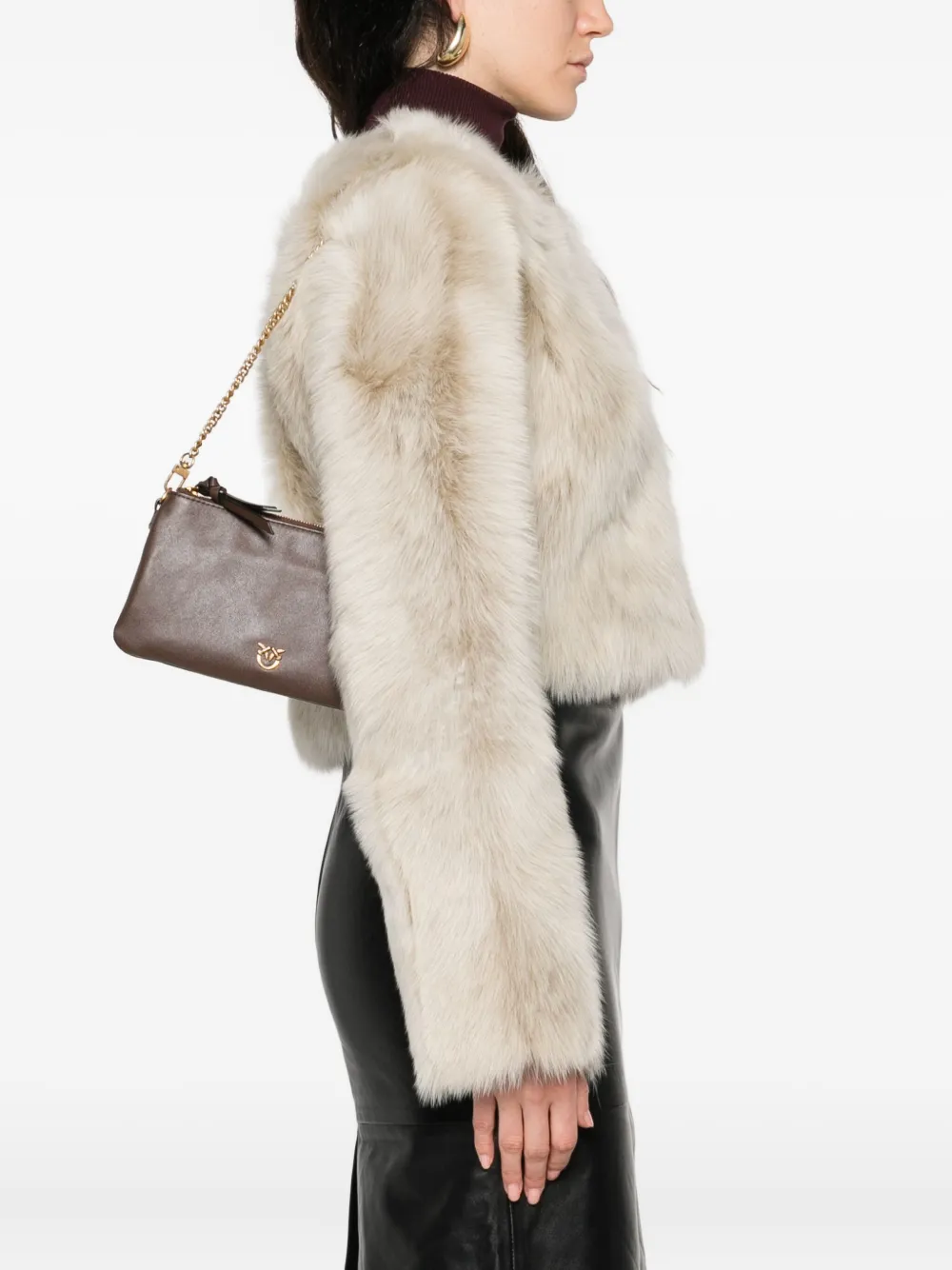 Pinko Double-zip Leather Cross Body Bag In Brown