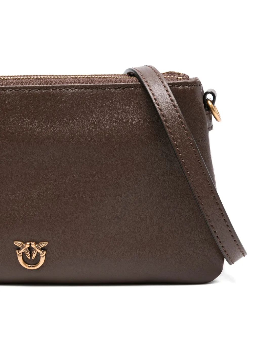 Pinko Double-zip Leather Cross Body Bag In Brown