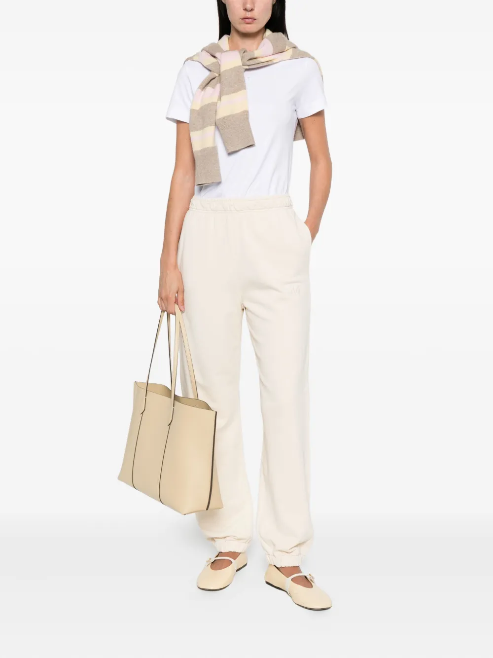 Pinko Elastic-ankles Cotton Trousers In Neutral