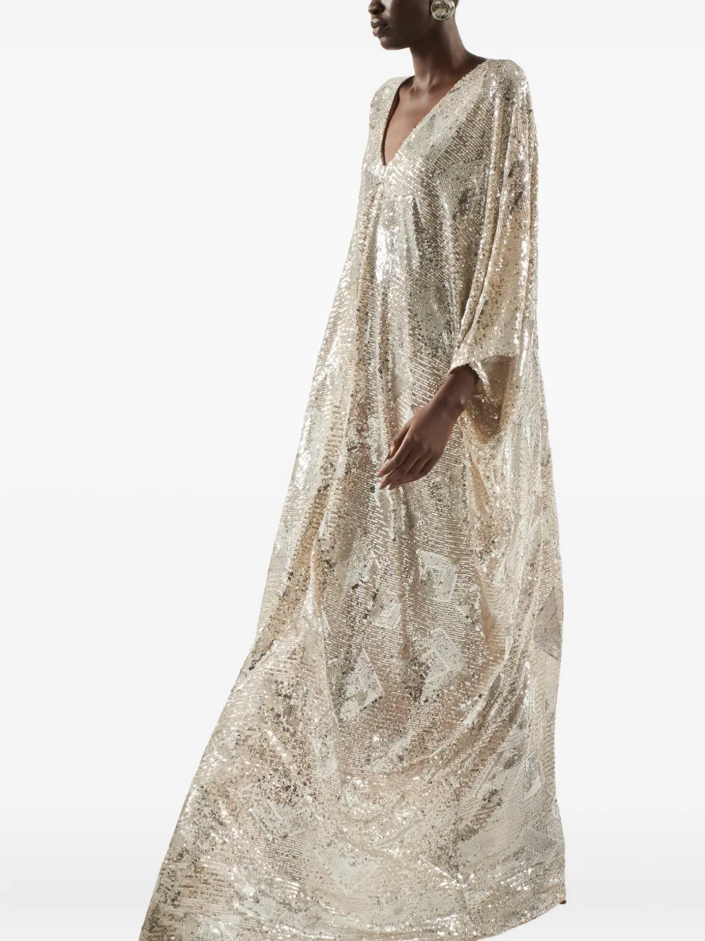 Taller Marmo Maxi-jurk met V-hals verfraaid met pailletten Beige