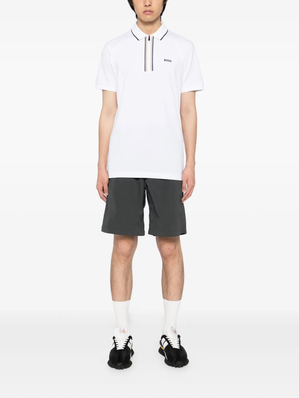BOSS Poloshirt met logopatch en rits - Wit