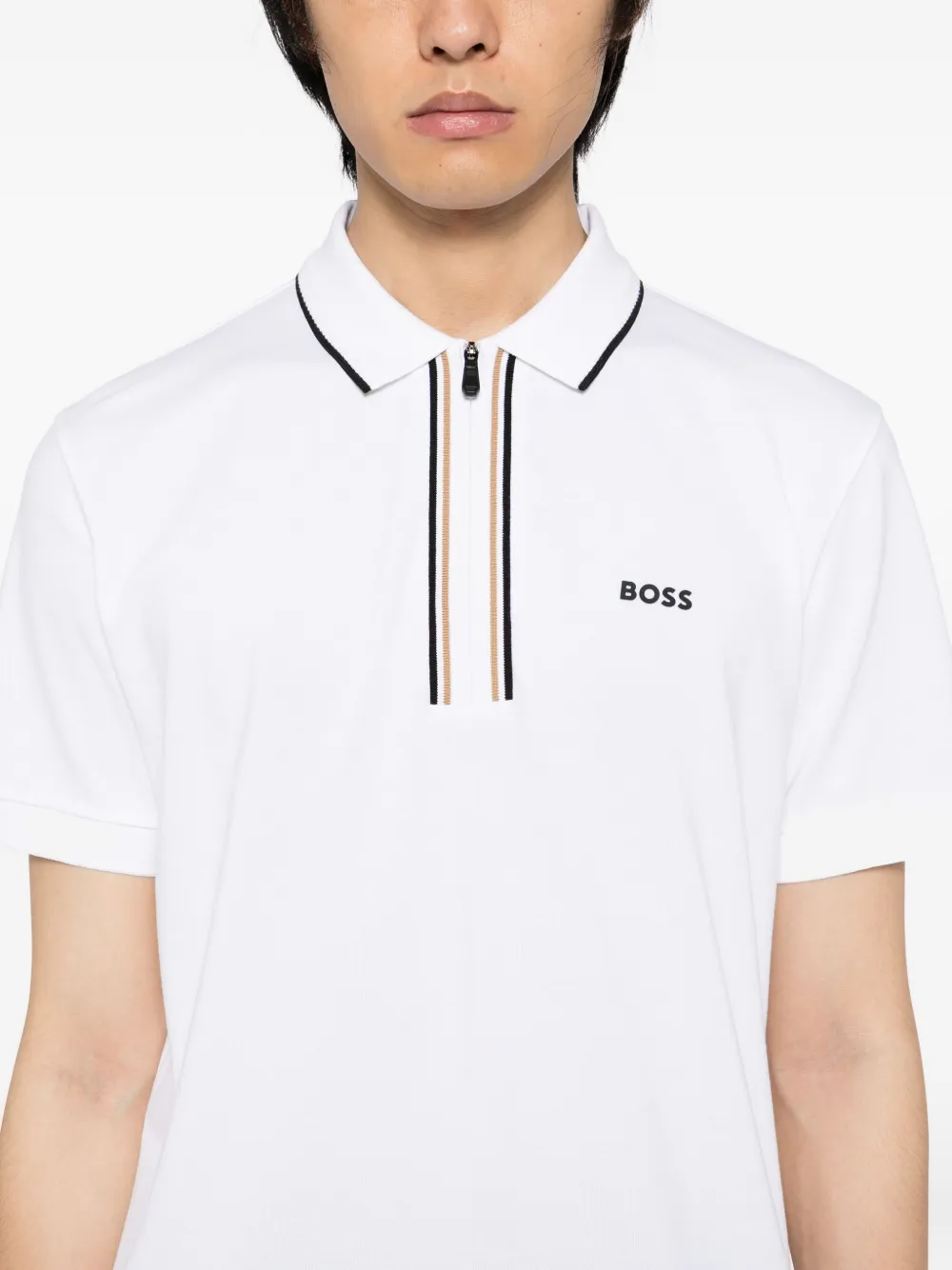 BOSS Poloshirt met logopatch en rits Wit