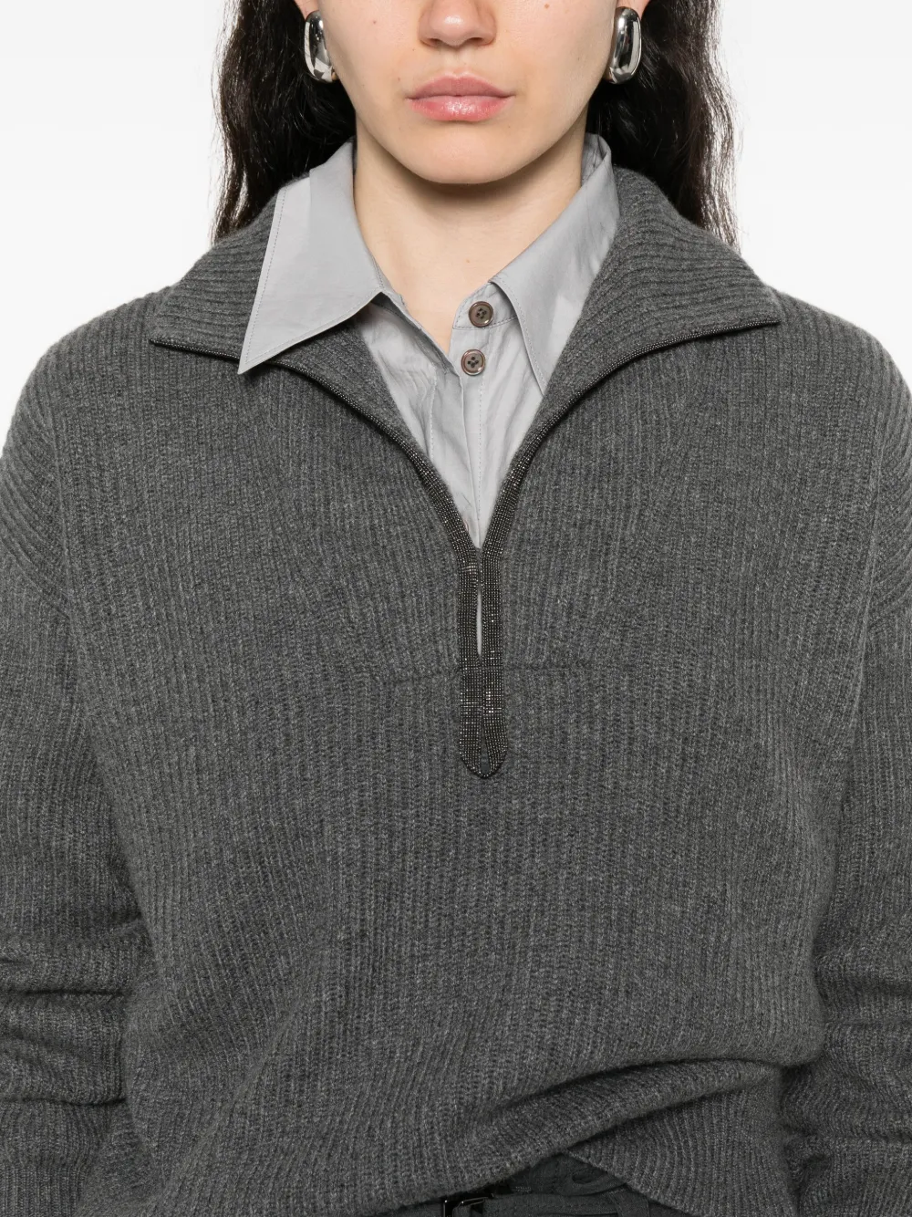 Brunello Cucinelli zip-fastening sweater Grijs