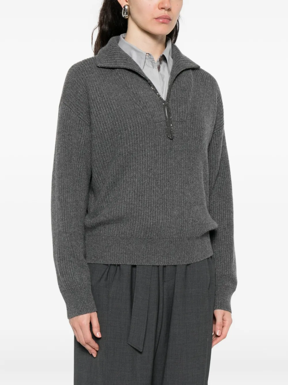 Brunello Cucinelli zip-fastening sweater Grijs