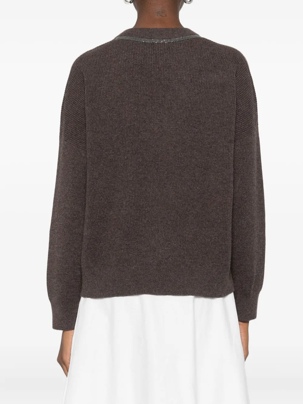 Brunello Cucinelli Embellished V-neck Sweater In Brown