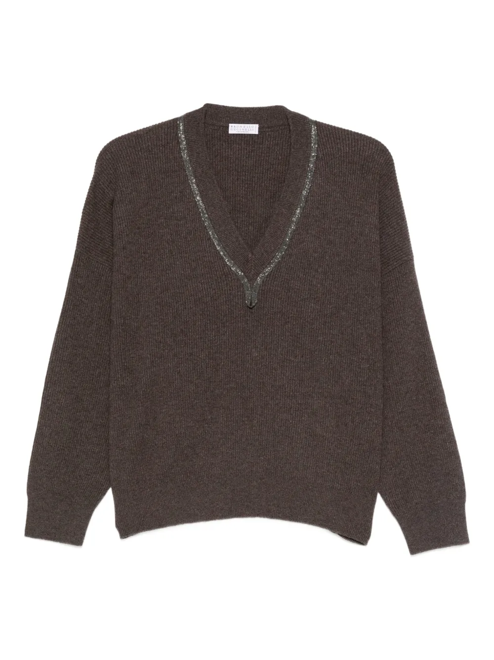 Brunello Cucinelli embellished V-neck sweater | Brown | Image 1