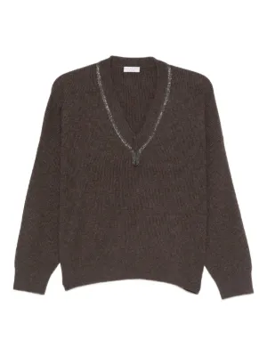 BRUNELLO CUCINELLI★Vネックセーター カシミヤ 肘パッチ L BRUNELLO CUCINELLI☆Vネックセーター カシミヤ 肘パッチ L