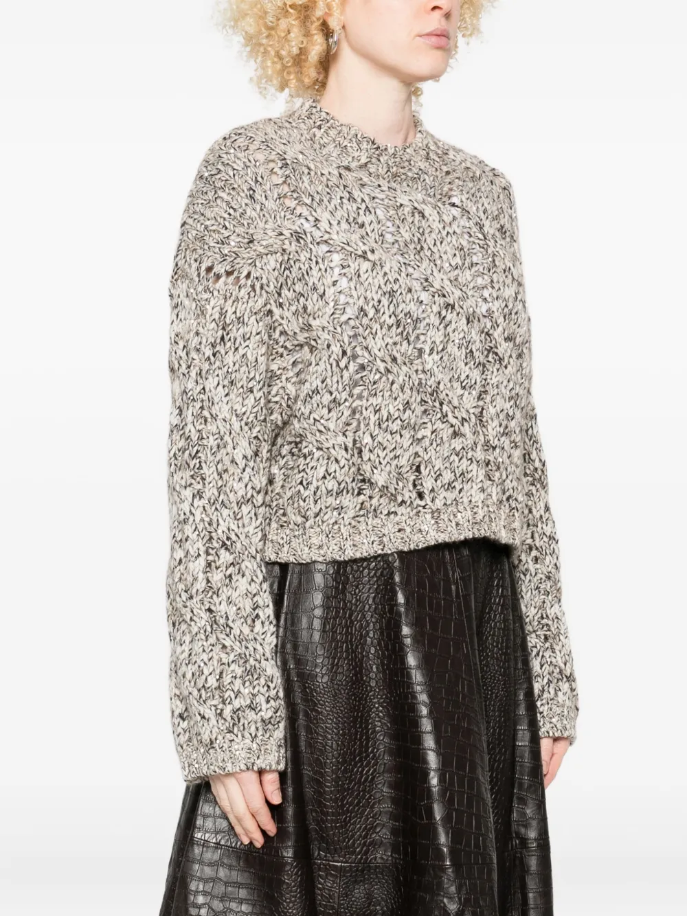 Brunello Cucinelli Kabelgebreide trui met ballonmouwen Beige