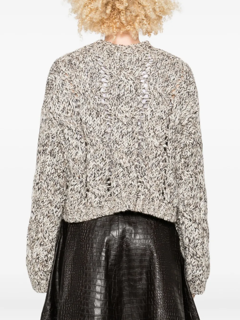 Brunello Cucinelli Kabelgebreide trui met ballonmouwen Beige