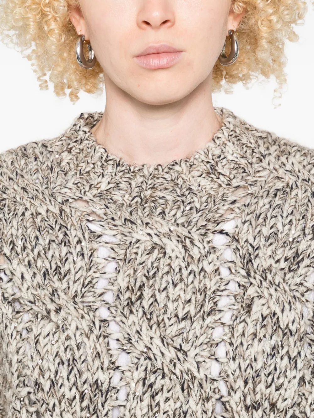 Brunello Cucinelli Kabelgebreide trui met ballonmouwen Beige