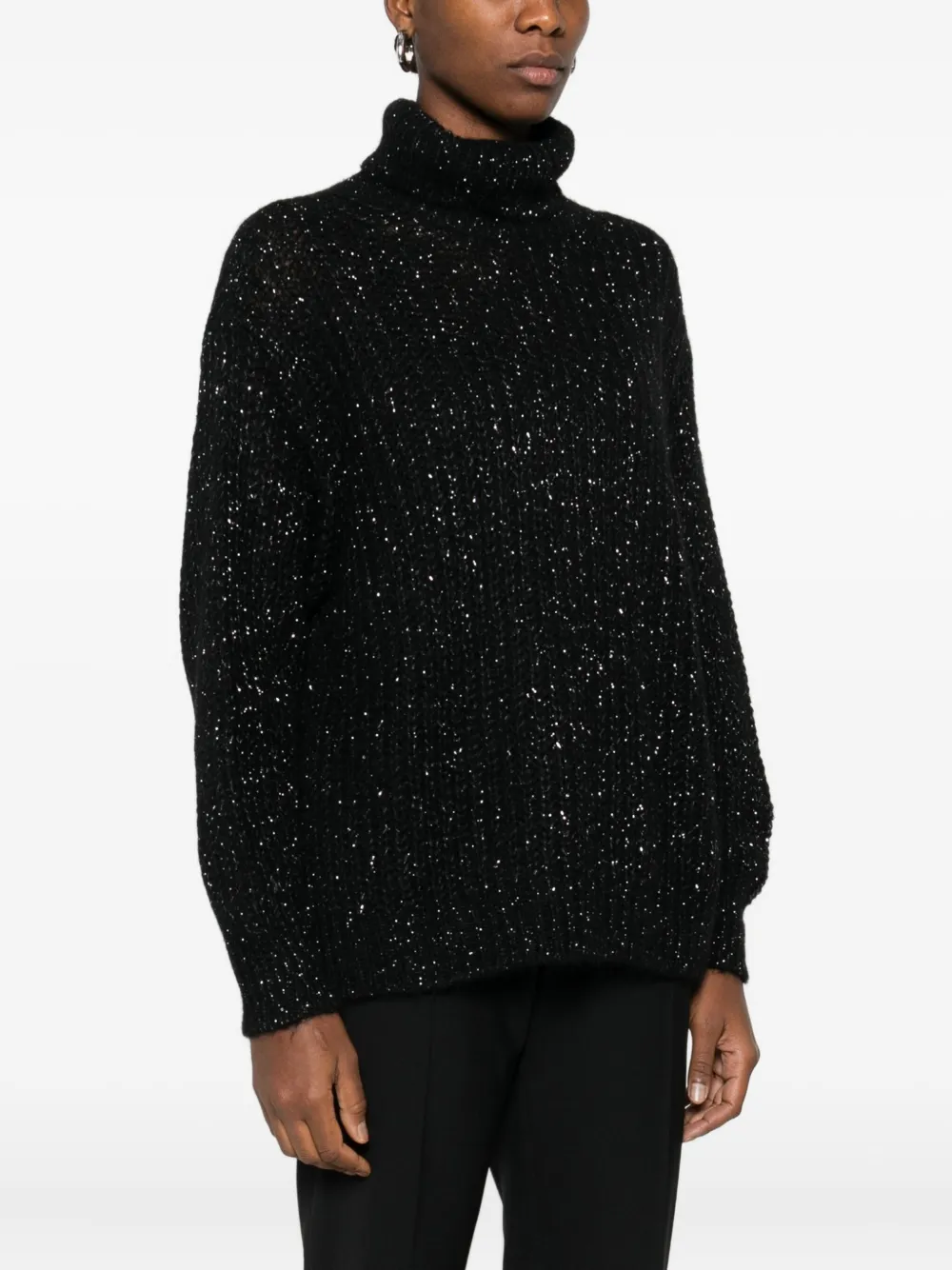 Herno Turtleneck Glitter-knit Sweater In Black