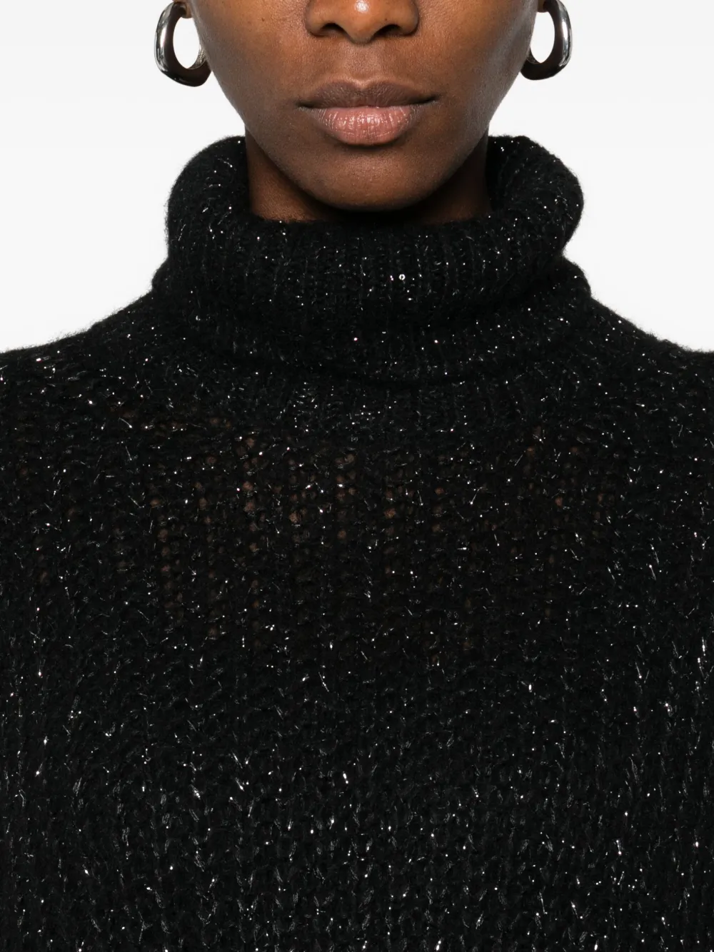 Herno Turtleneck Glitter-knit Sweater In Black