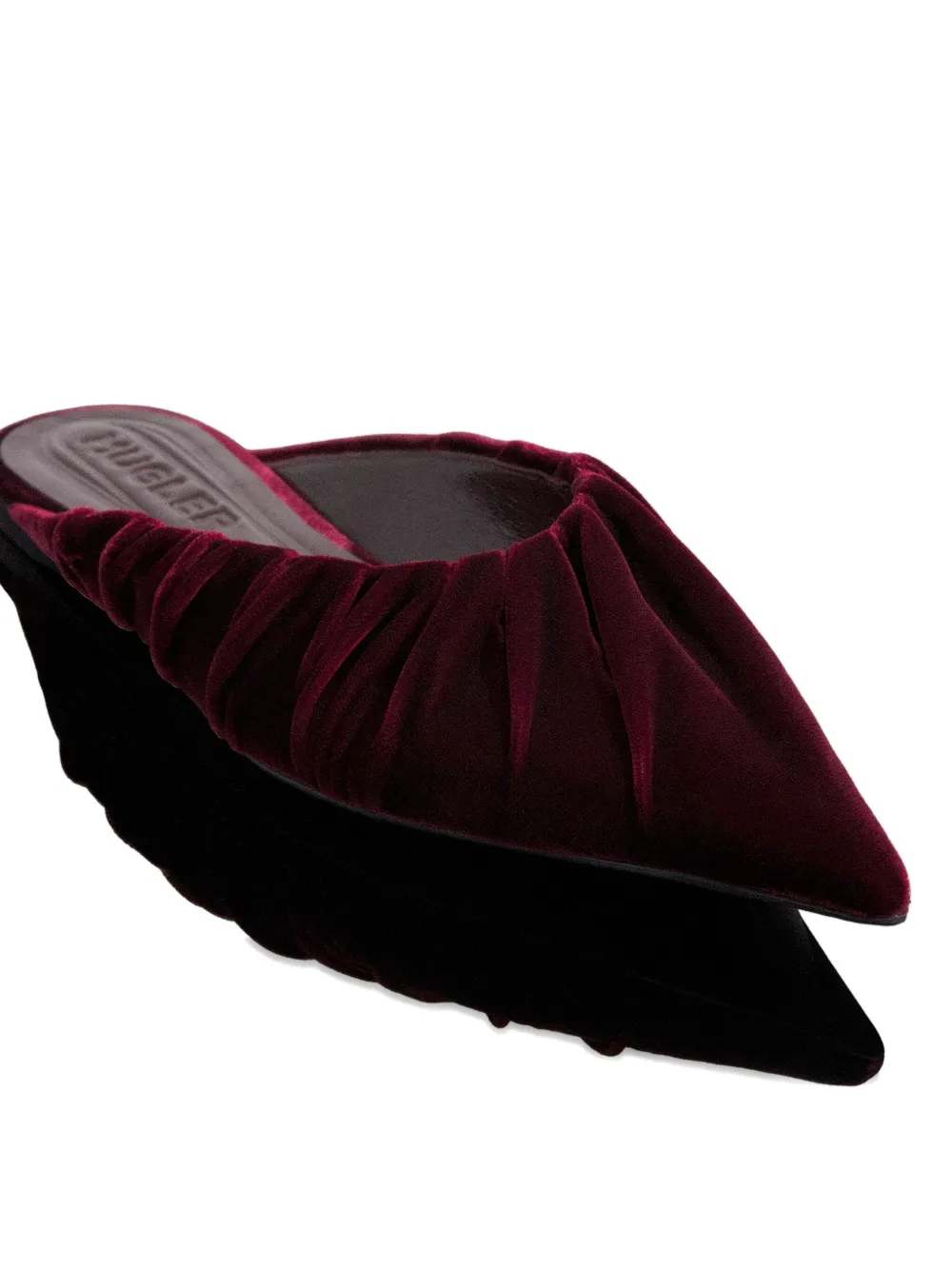 Mugler Pleated Pointed-toe Flat Mules In Red