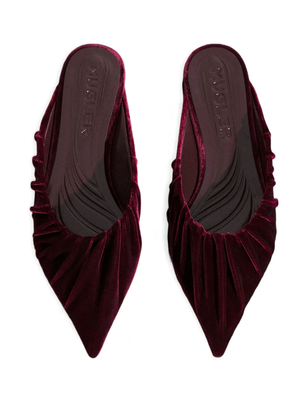 Mugler Pleated Pointed-toe Flat Mules In Red