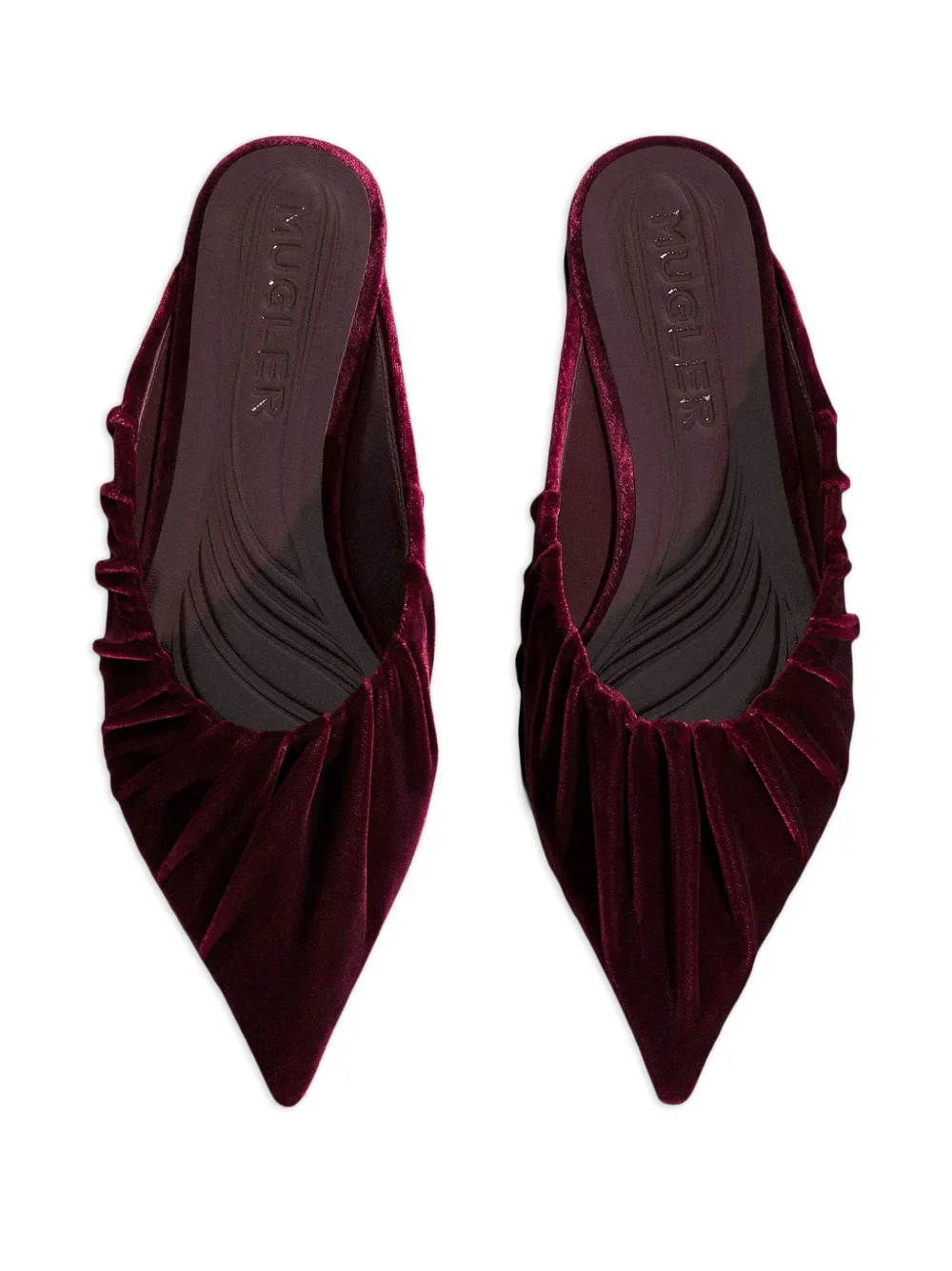 Mugler pleated pointed-toe flat mules Red