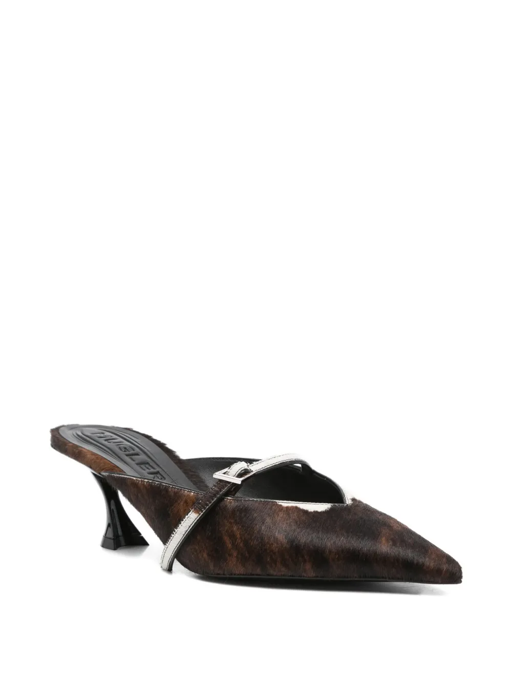 Mugler 60mm cow-print pointed-toe mules Brown