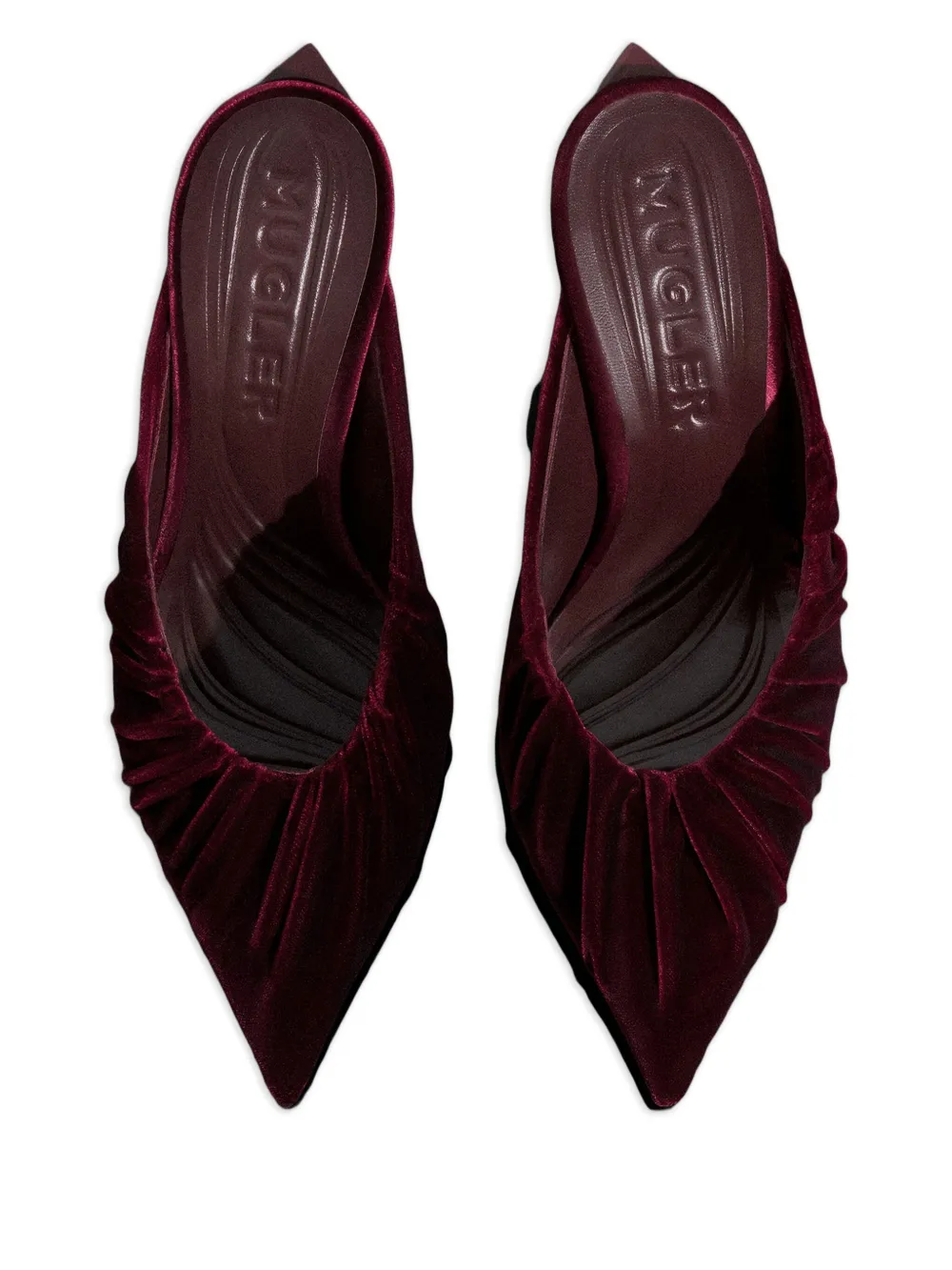 Mugler 95mm geplooide muiltjes met puntige neus Rood