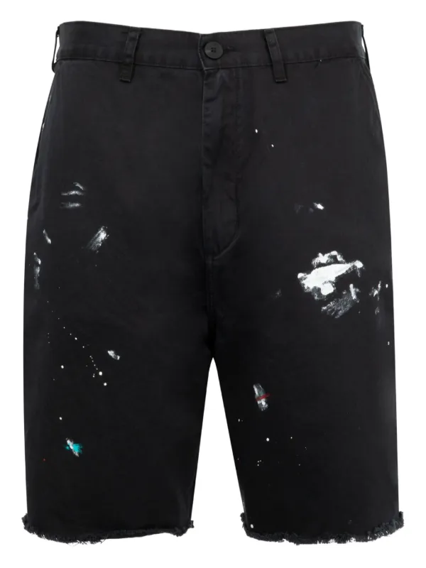 GALLERY DEPT. paint-splatter Frayed Shorts | Black | FARFETCH PH