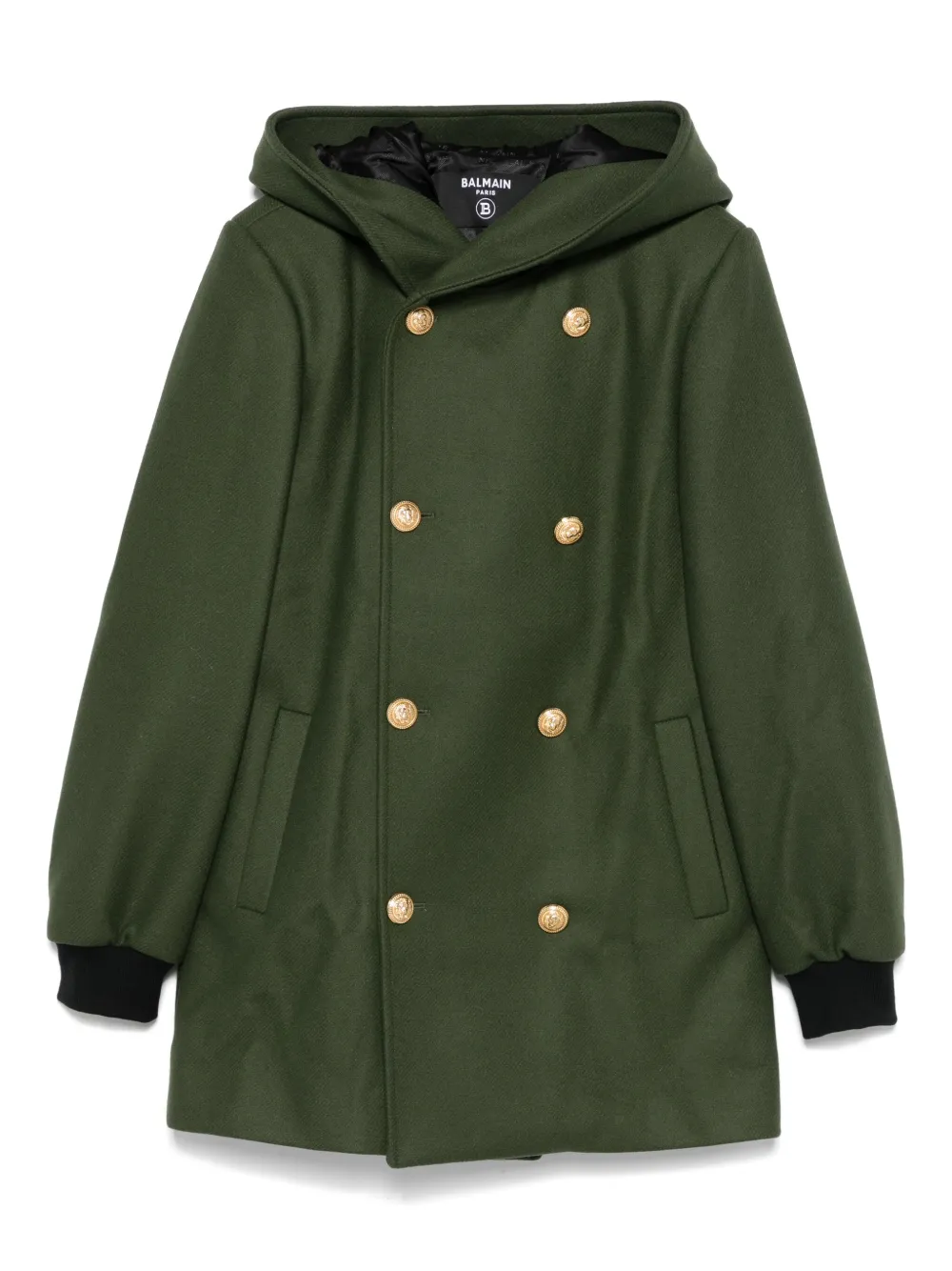 Balmain Kids double-breasted hooded jacket Groen