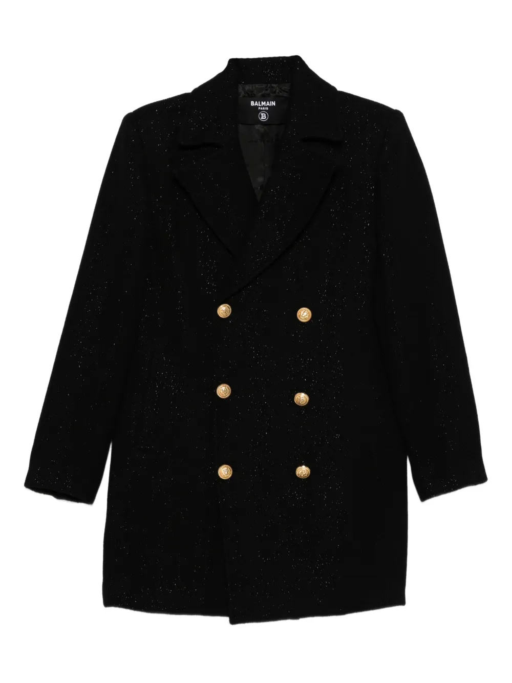 Balmain Kids glitter-detail double-breasted coat Zwart