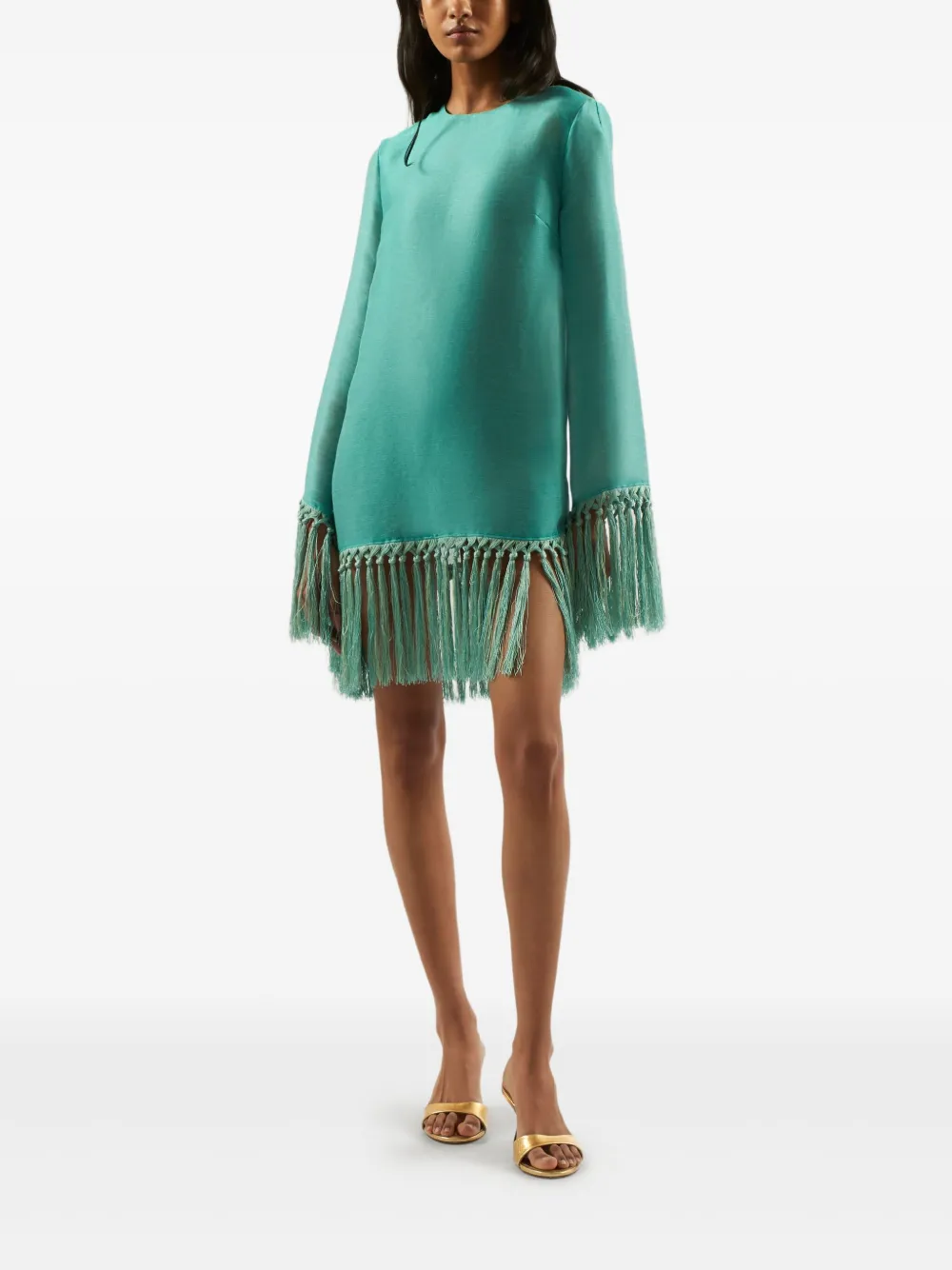 Taller Marmo Claudia mini-jurk met franje afwerking - Groen