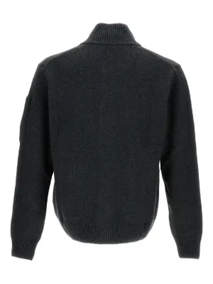 【送料&関税込】C.P. Company Black Cardigan With High Neck A Black Compact Cotton Full Button Lens Knit Cardigan by C.P.