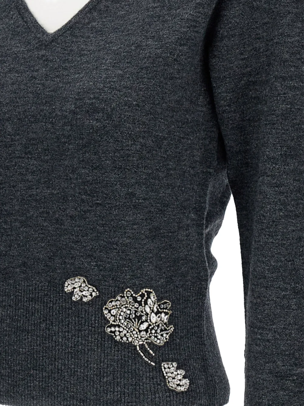 Erdem Cropped Crystal-embellished Sweater In Gray