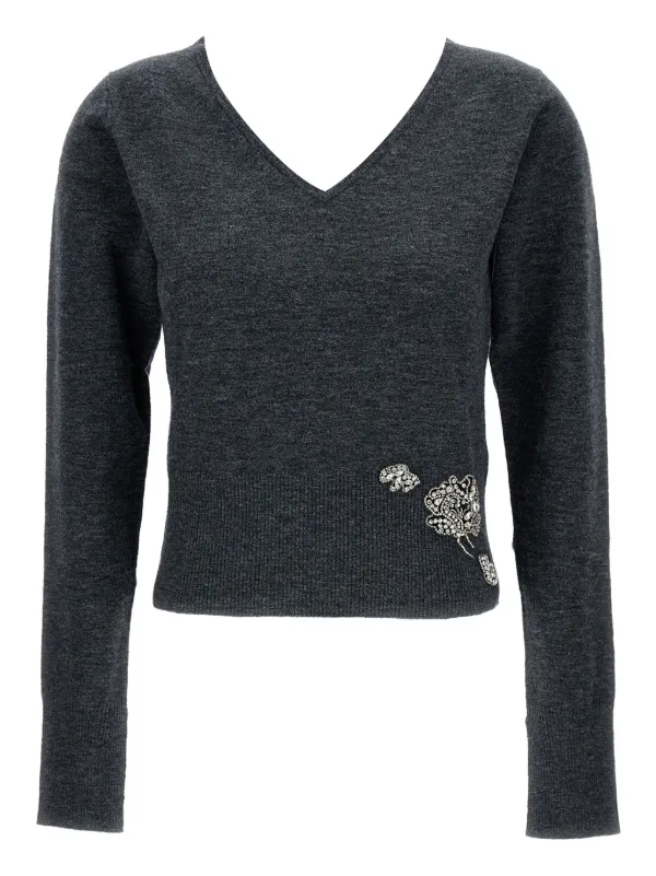 Erdem V-neck Embellished Sweater in Grey