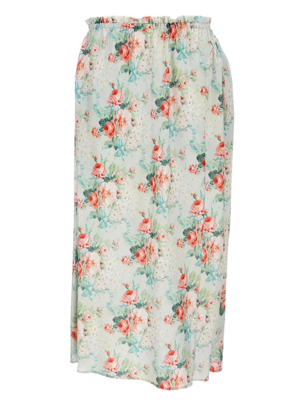 floral-pattern elastic-waist midi skirt