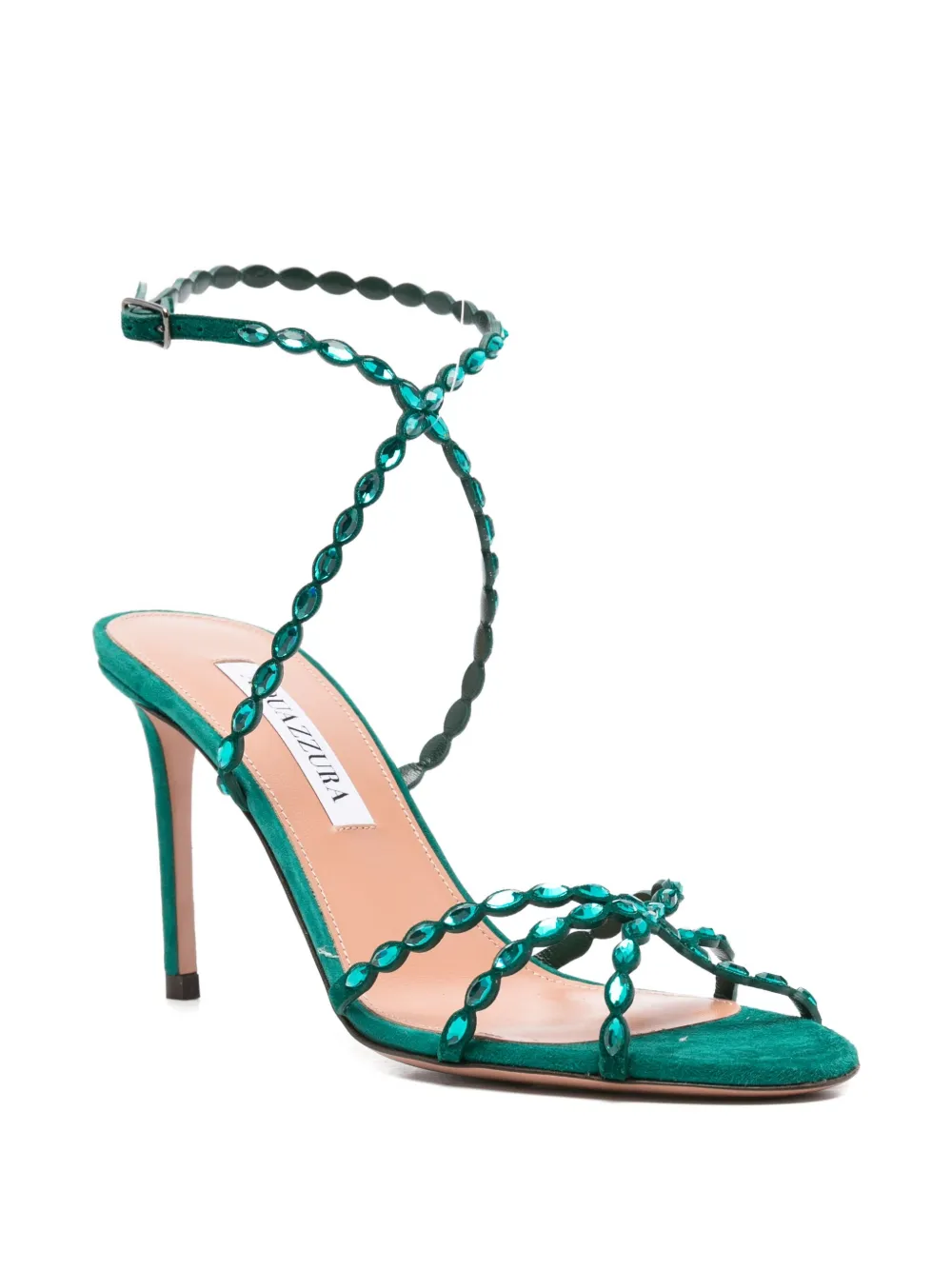 Aquazzura 90mm Love Struck Embellished Stiletto Sandals In Green