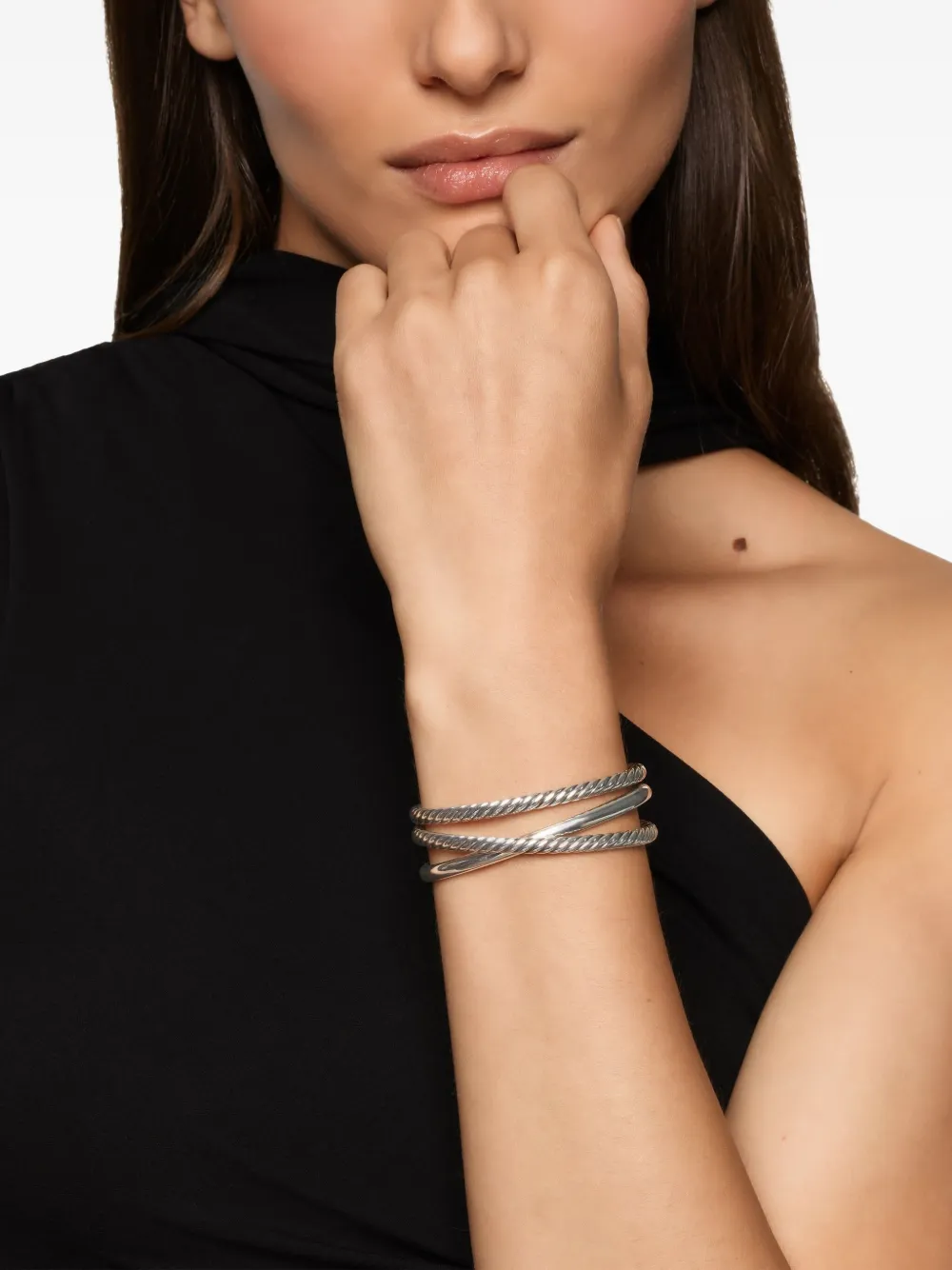 David Yurman Sterling Silver Bold Crossover Three Row Cuff Bracelet In Silver