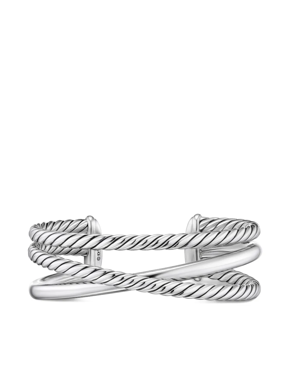 David Yurman Sterling Silver Bold Crossover Three Row Cuff Bracelet In Silver