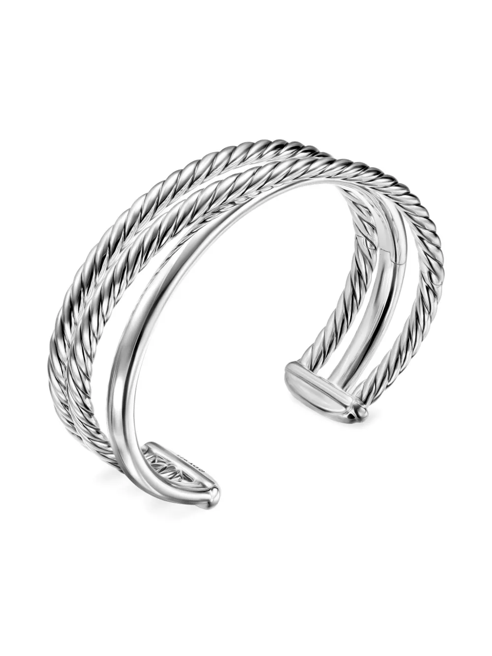 David Yurman Sterling Silver Bold Crossover Three Row Cuff Bracelet In Silver