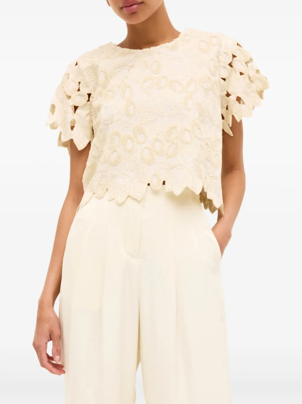 Marie Oliver Pelumi top met borduurwerk en gewelfde afwerking - Beige