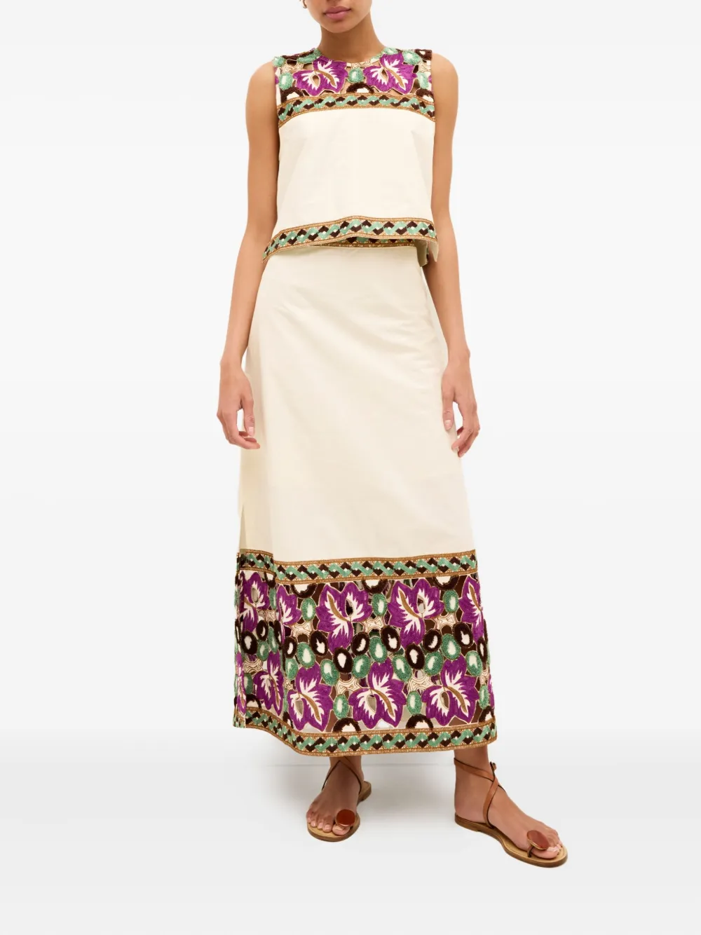 Marie Oliver Albia maxi-rok met geborduurde bloemen en kant - Beige