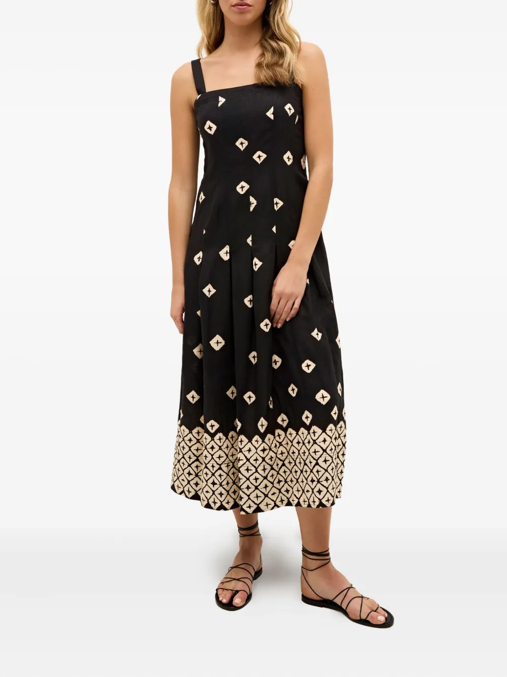 Marie Oliver Dixon geplooide midi-jurk met print - Zwart