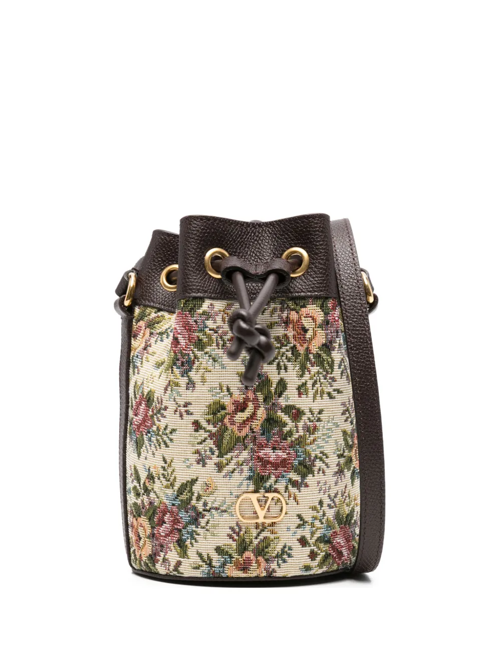 Valentino Garavani Bucket-tas met trekkoord en bloemenpatroon Beige